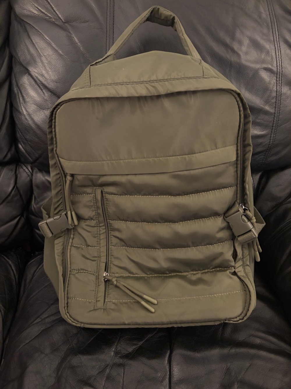 Olive Green Quilted Backpack - Casual Everyday Bag